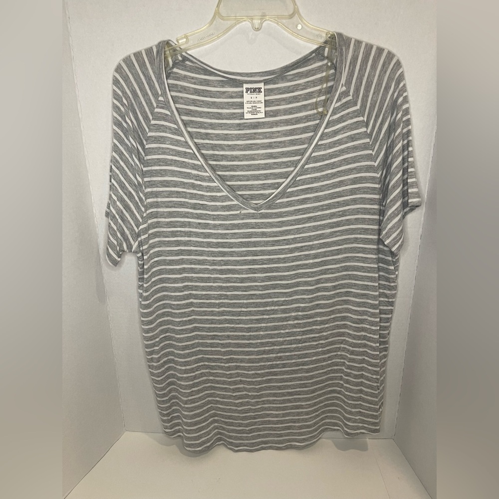 PINK Victoria's Secret Gray and White Striped Tee